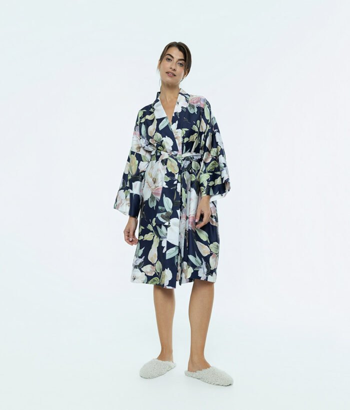 Satino chalatas kimono Harmony Dark Blue - Image 1