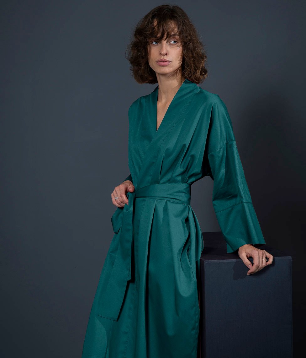 kimono 2 Satino chalatas kimono Solid Teal - Image 2