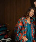 Satino chalatas kimono Rainbow Blue - Image 2